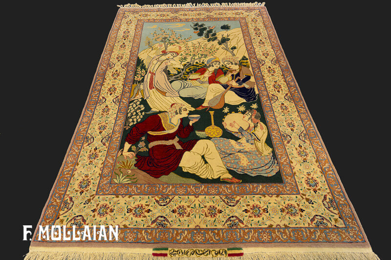 Semi-Antique Persian Figurative Isfahan Warp Silk Rug n°:29488046